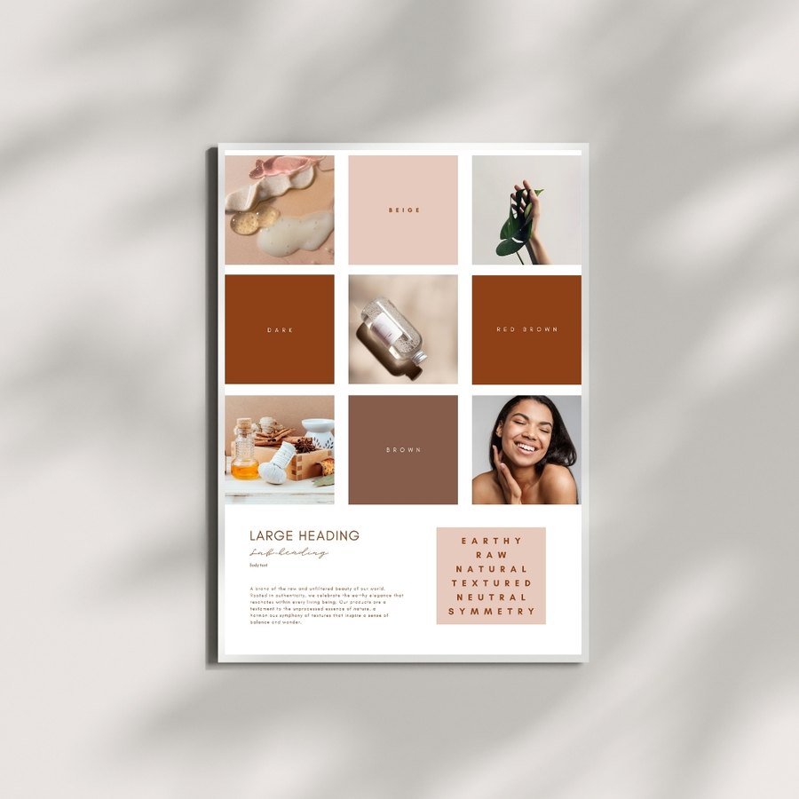 Earthy skincare mood board in beige, red brown and brown