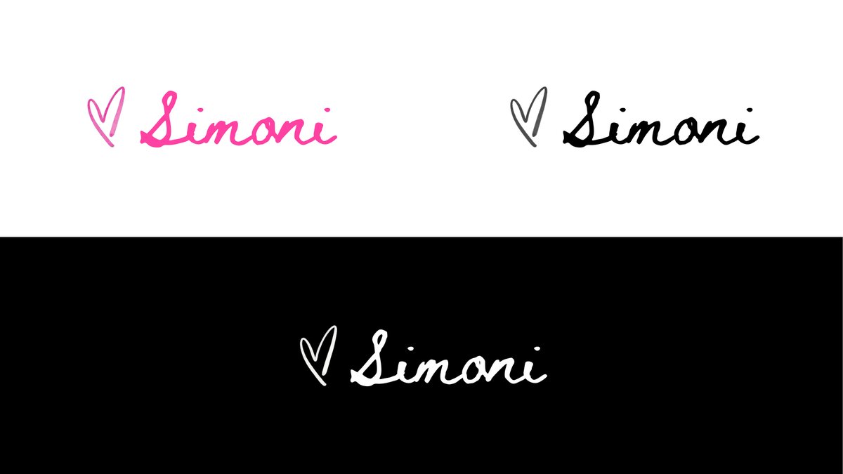 Simoni logo in pink, black and on black