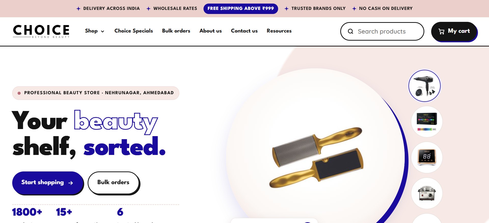 Choice beauty store homepage with the headline Your beauty shelf, sorted