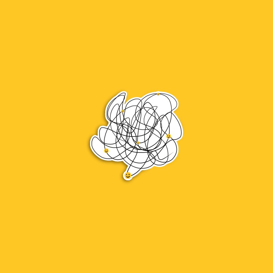Scribble sticker with little smiley faces on yellow