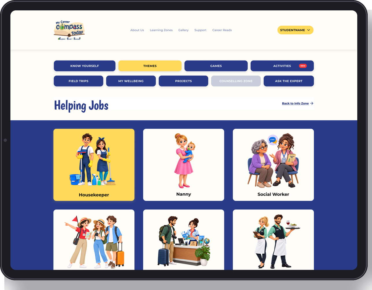 The KG Helping Jobs page on a tablet