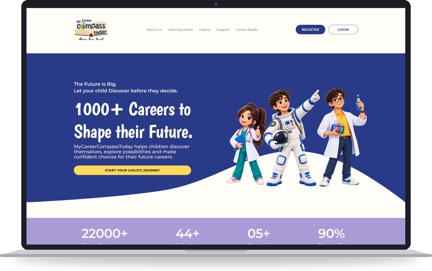 The redesigned MyCareerCompassToday homepage on a laptop